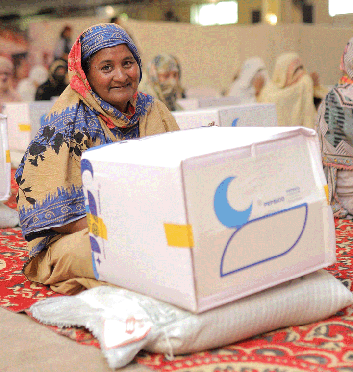 Woman with food donation box