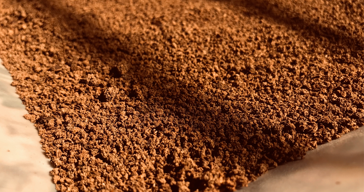 Tray of brown, used tea leaves